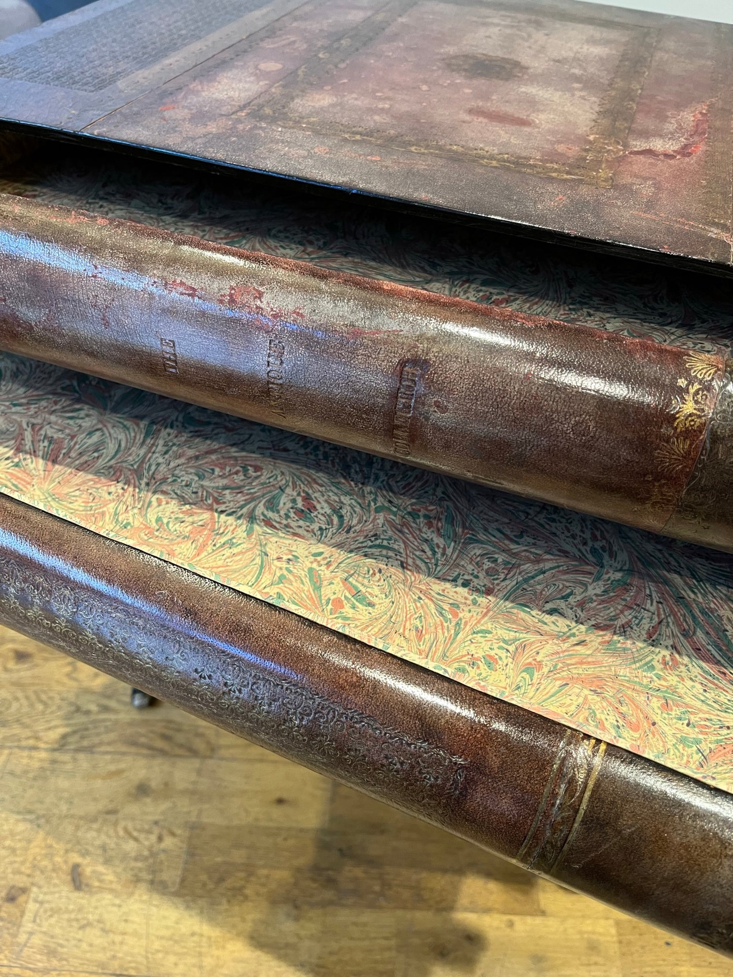Maitland-Smith lamp table with hidden drawers.