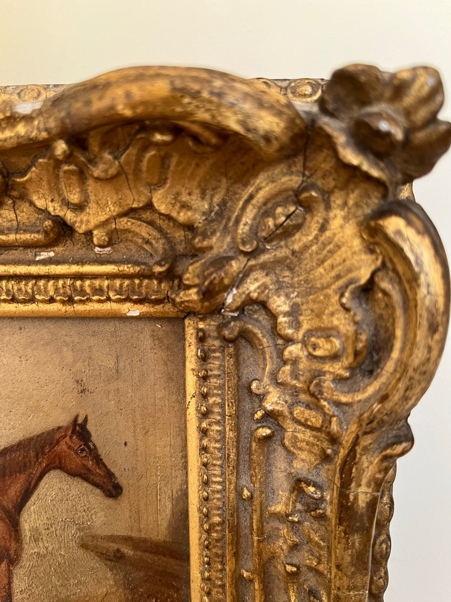 19th century naïve painting of a race horse, oil on board, framed.