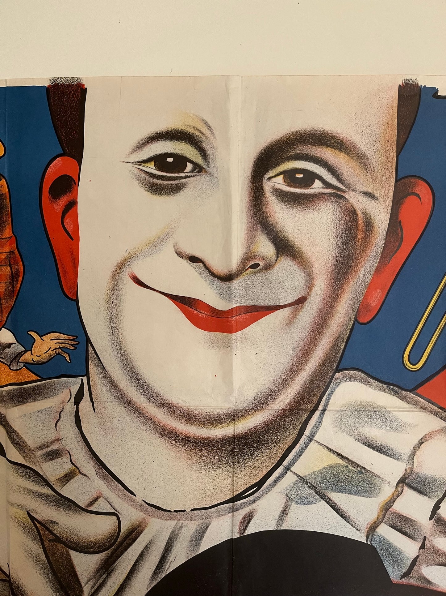 Very large original vintage circus clown advertising poster.