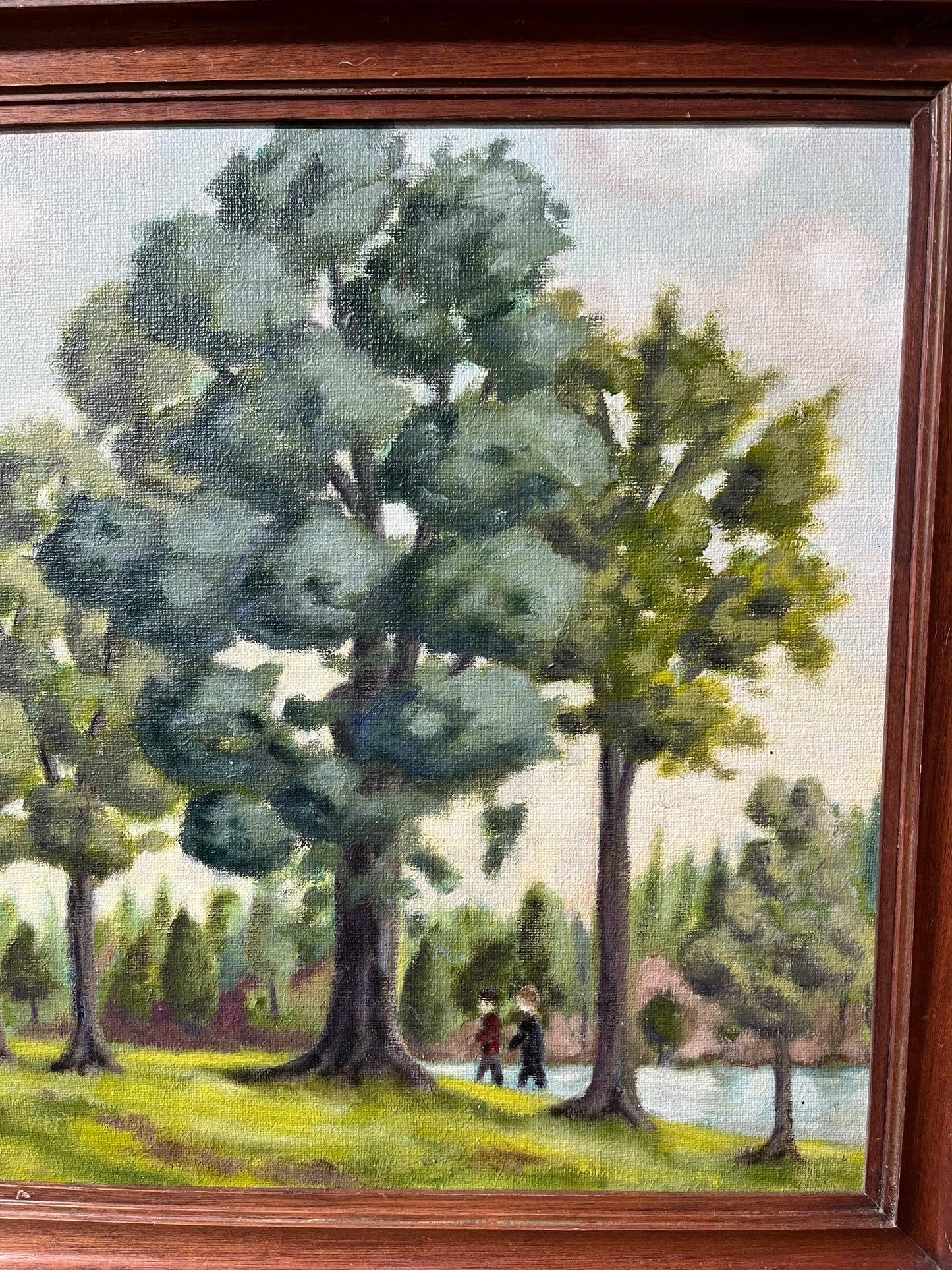 Naïve park scene, oil on canvas, Lord Brian Hilton Flowers, 1974.