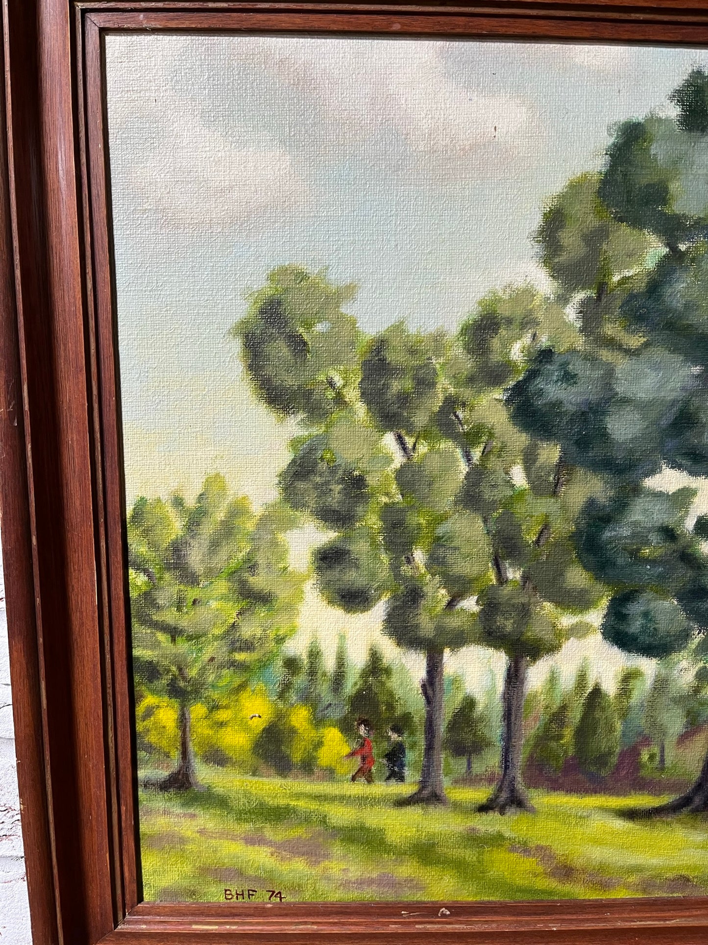 Naïve park scene, oil on canvas, Lord Brian Hilton Flowers, 1974.