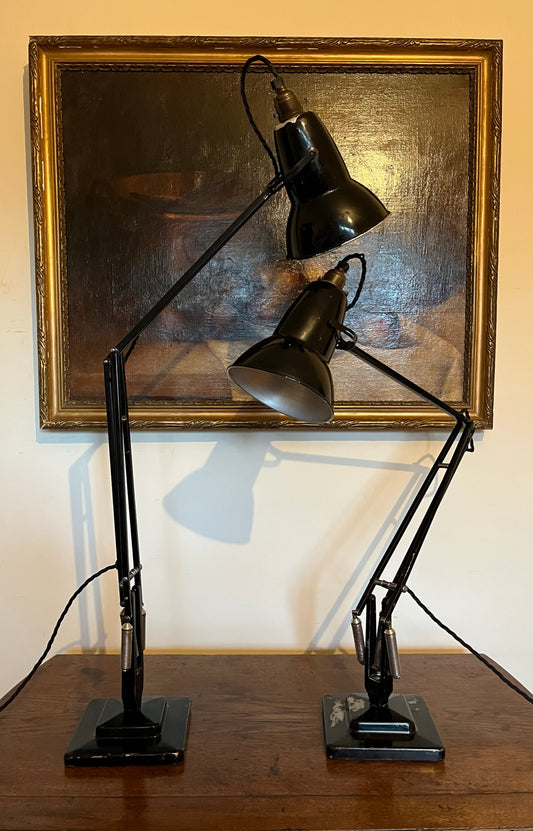 A matching pair of black Anglepoise desk lamps by Herbert Terry and Sons, 1940s.