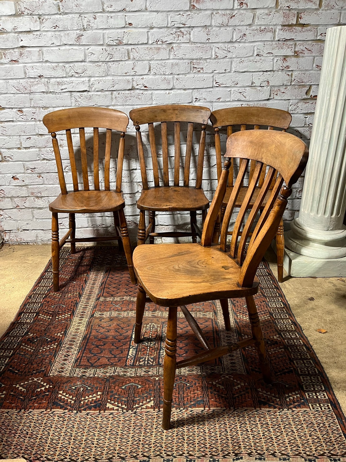 Set of 4 Victorian slat back farmhouse dining chairs.