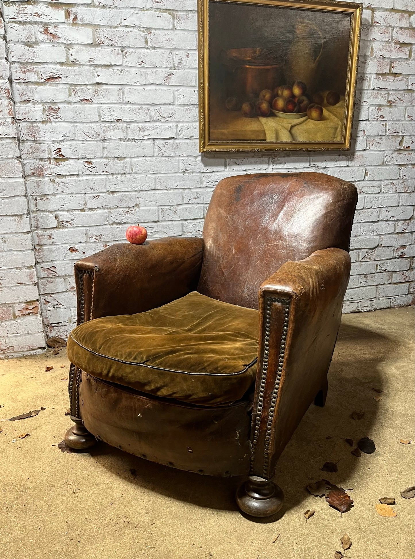 Late Victorian, French leather club armchair.