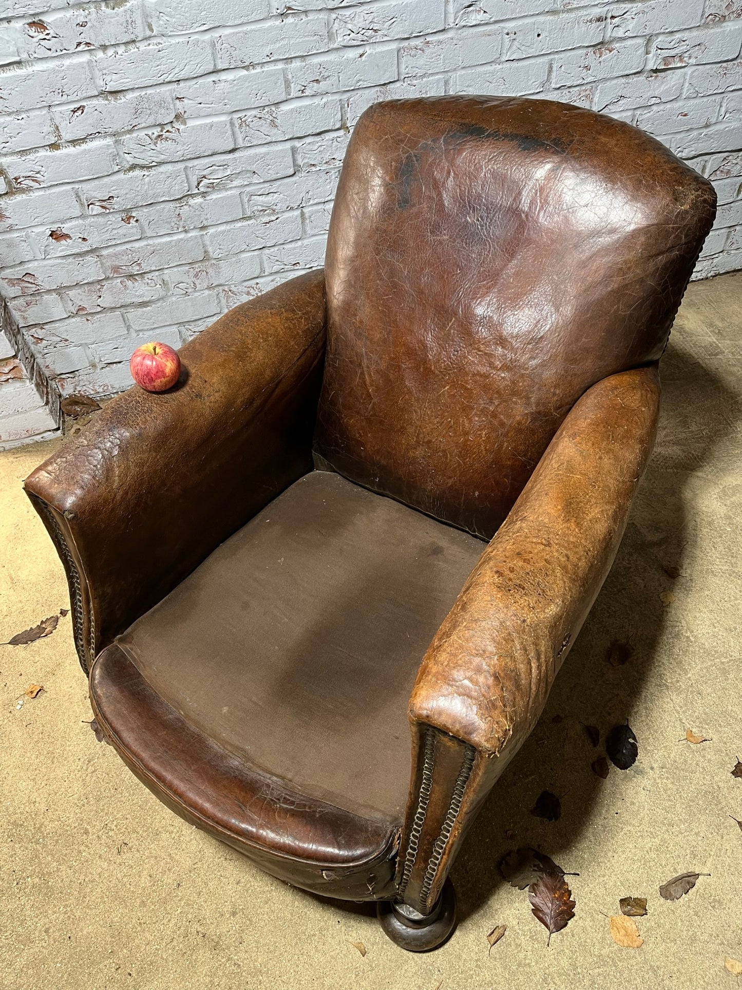 Late Victorian, French leather club armchair.