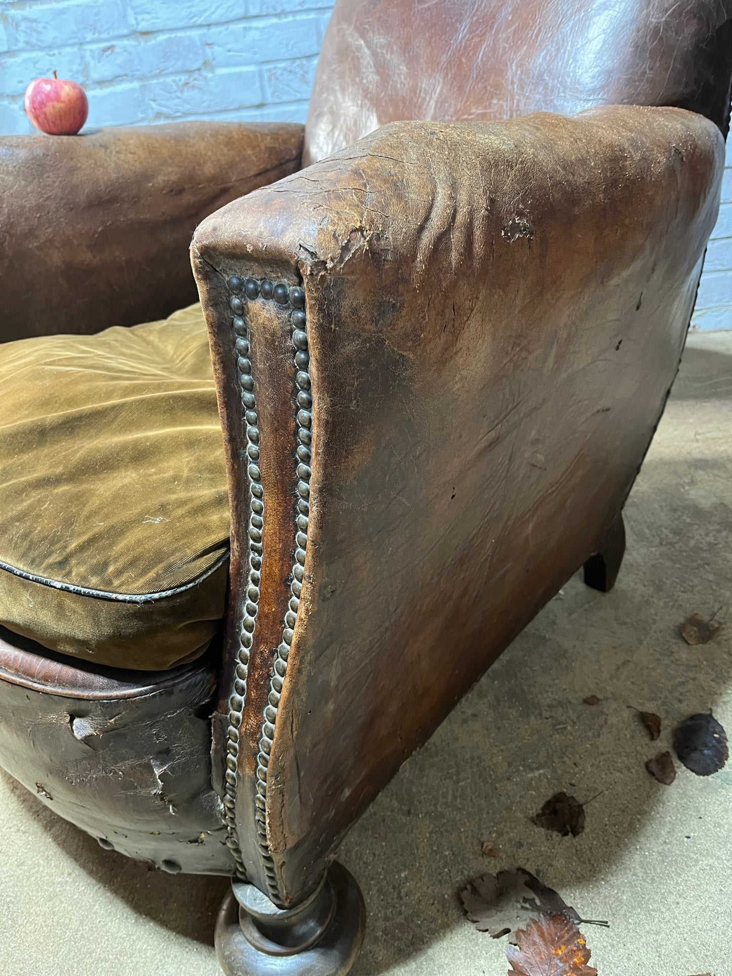 Late Victorian, French leather club armchair.