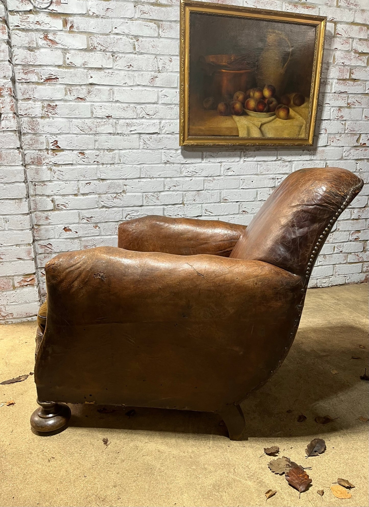 Late Victorian, French leather club armchair.