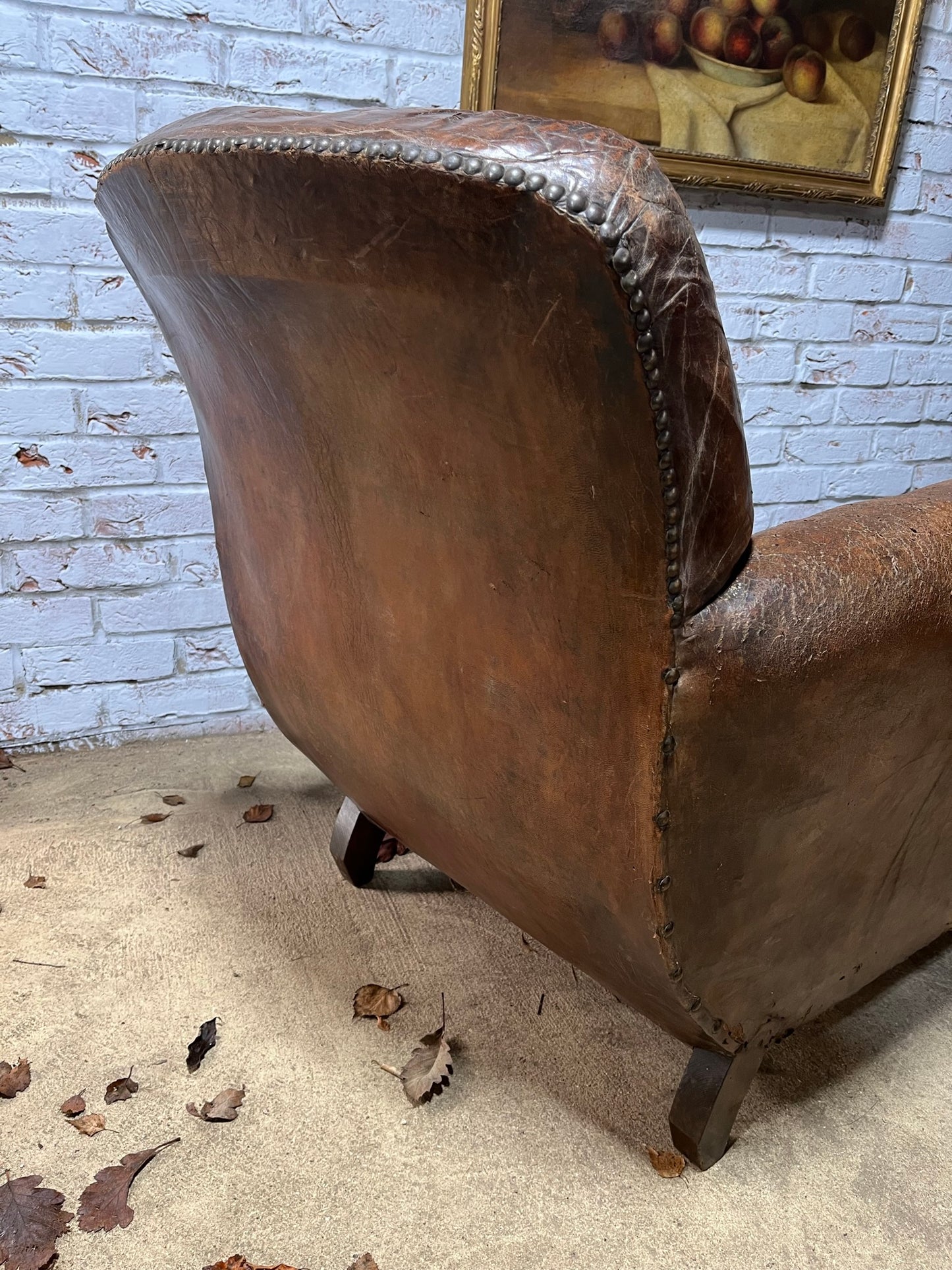Late Victorian, French leather club armchair.