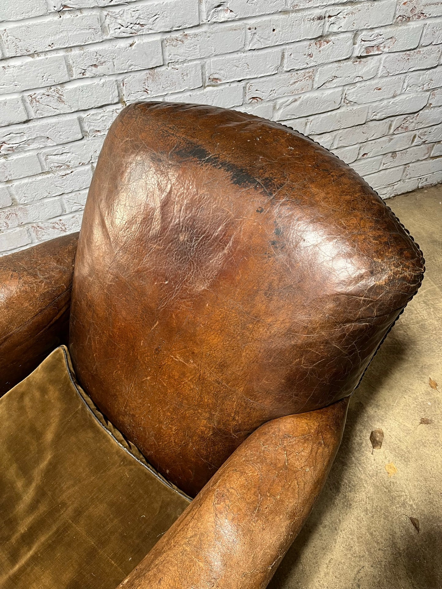Late Victorian, French leather club armchair.