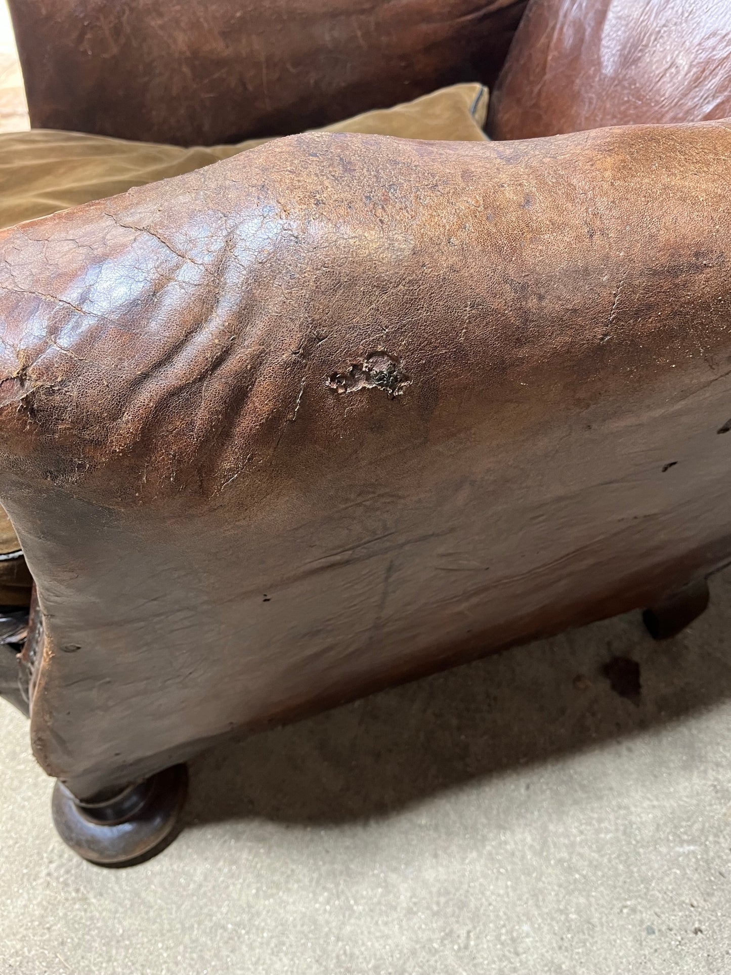 Late Victorian, French leather club armchair.