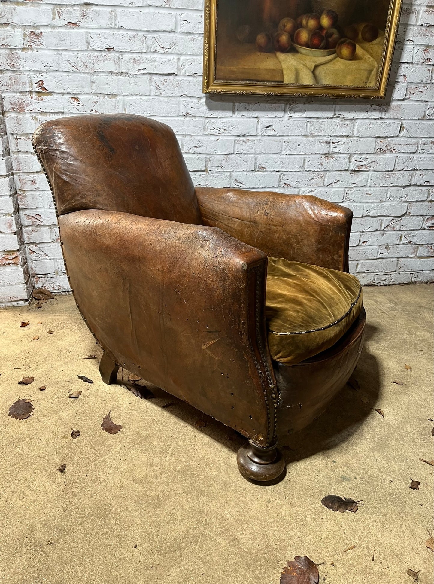 Late Victorian, French leather club armchair.