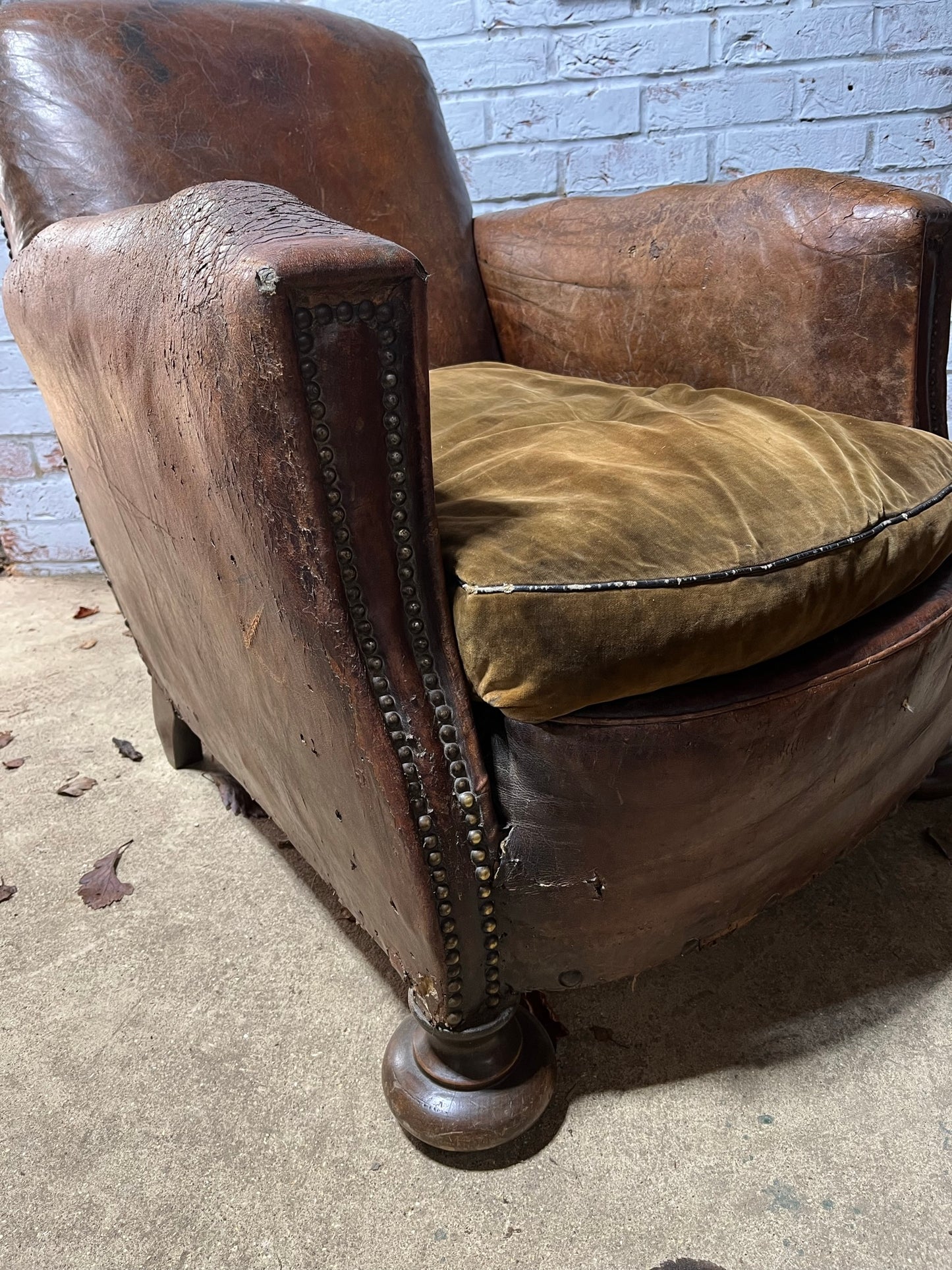 Late Victorian, French leather club armchair.