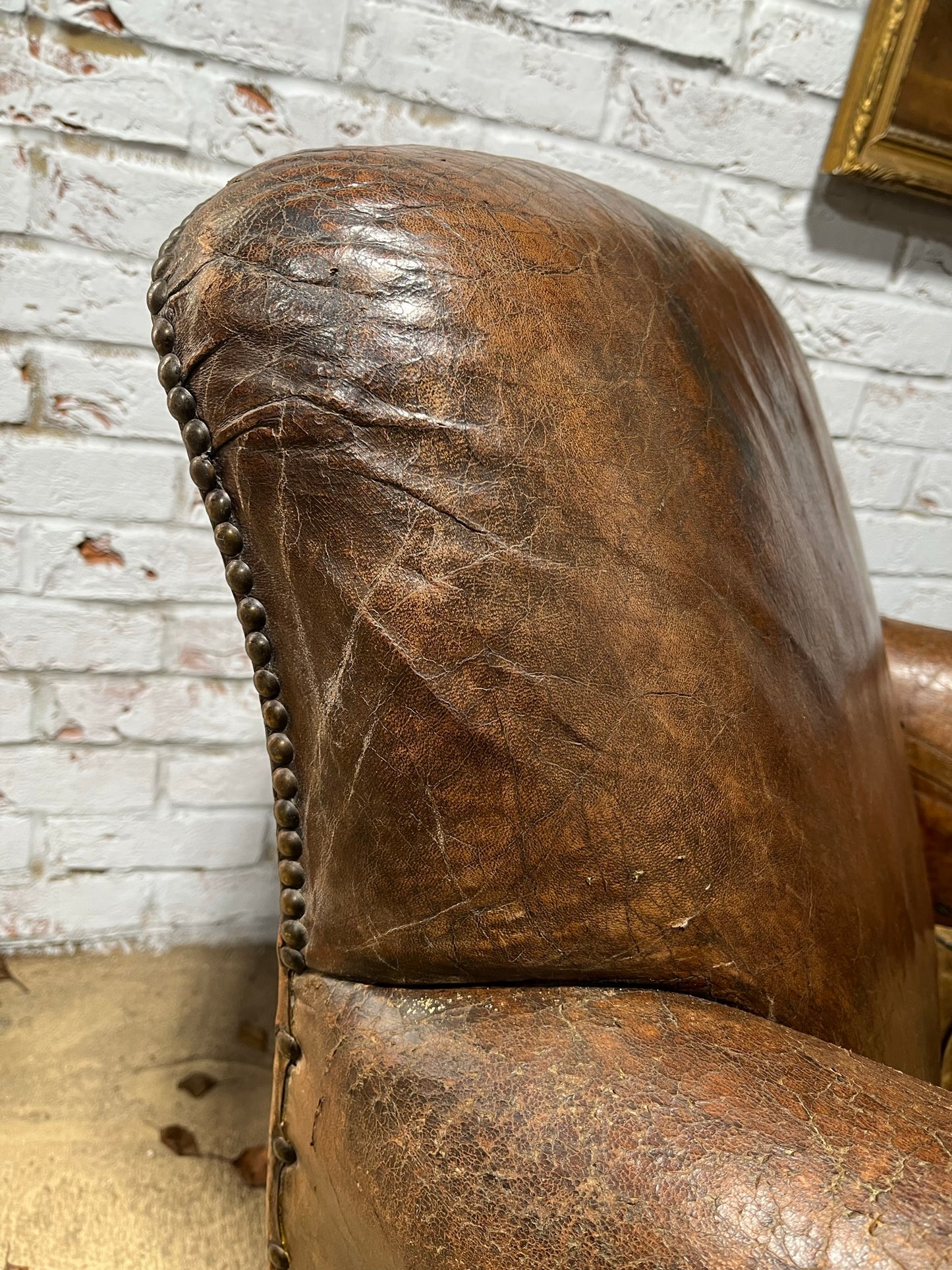 Late Victorian, French leather club armchair.