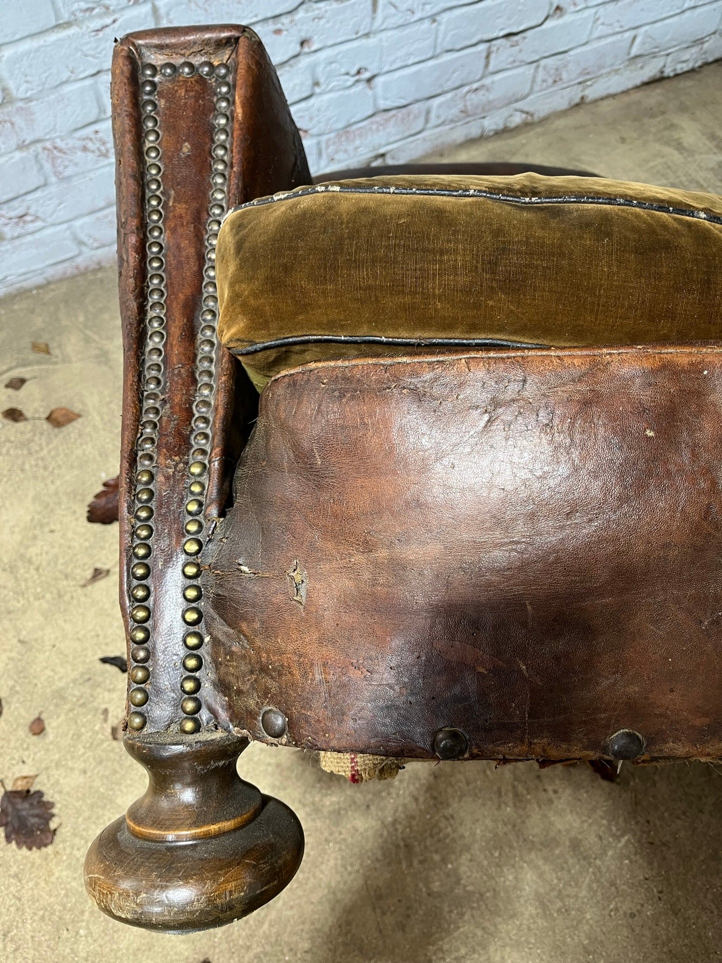 Late Victorian, French leather club armchair.