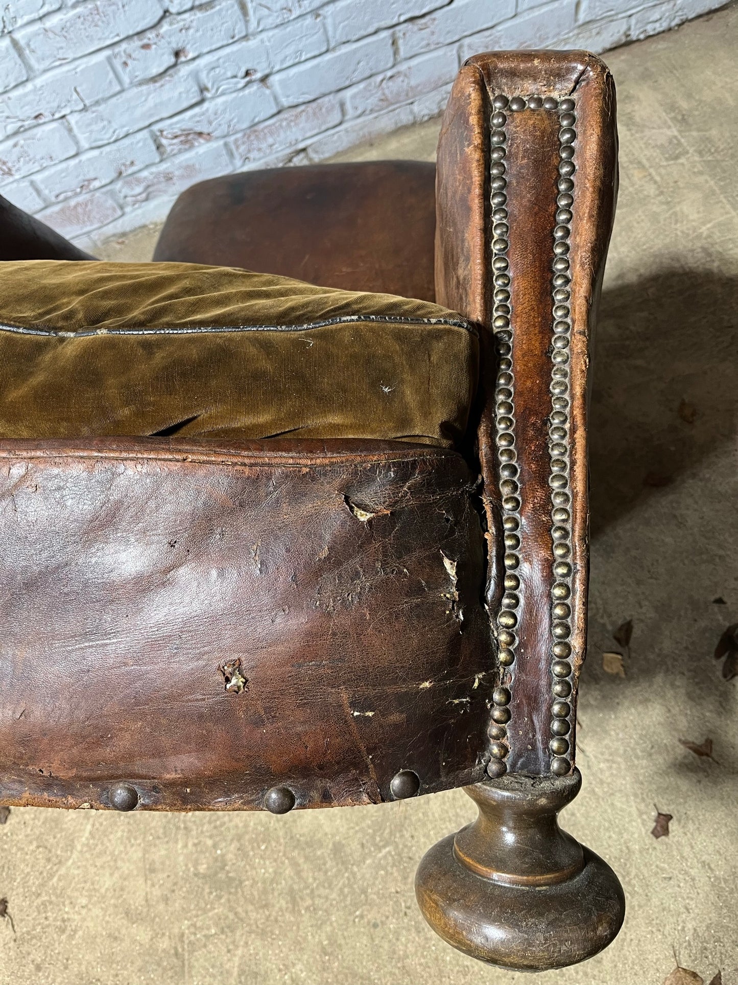 Late Victorian, French leather club armchair.