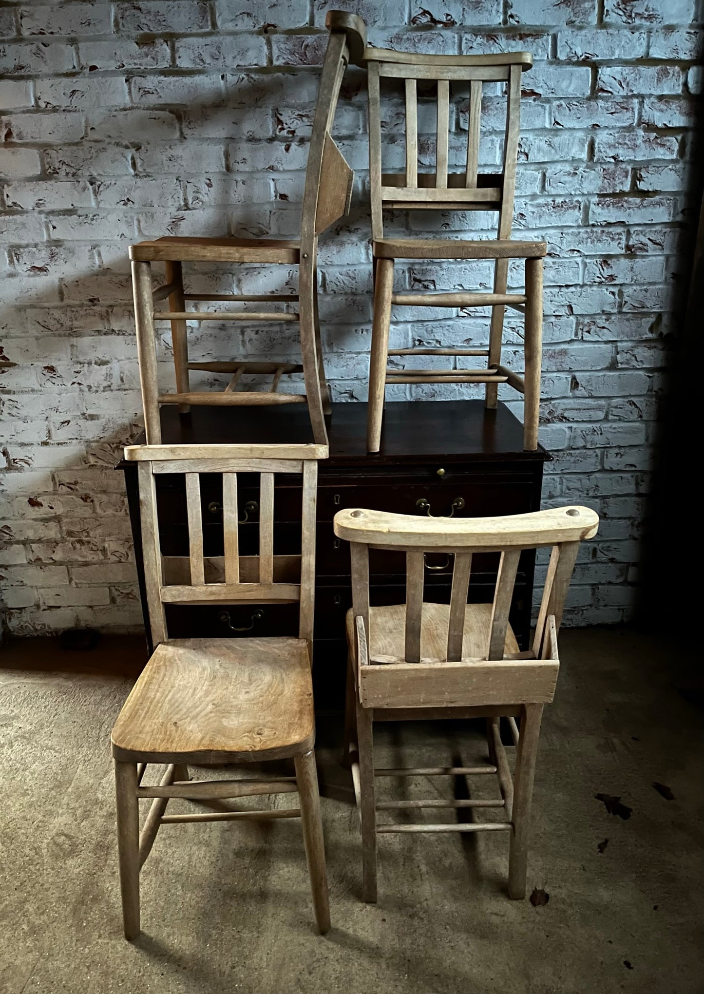 Set of 4 vintage  chapel chairs.