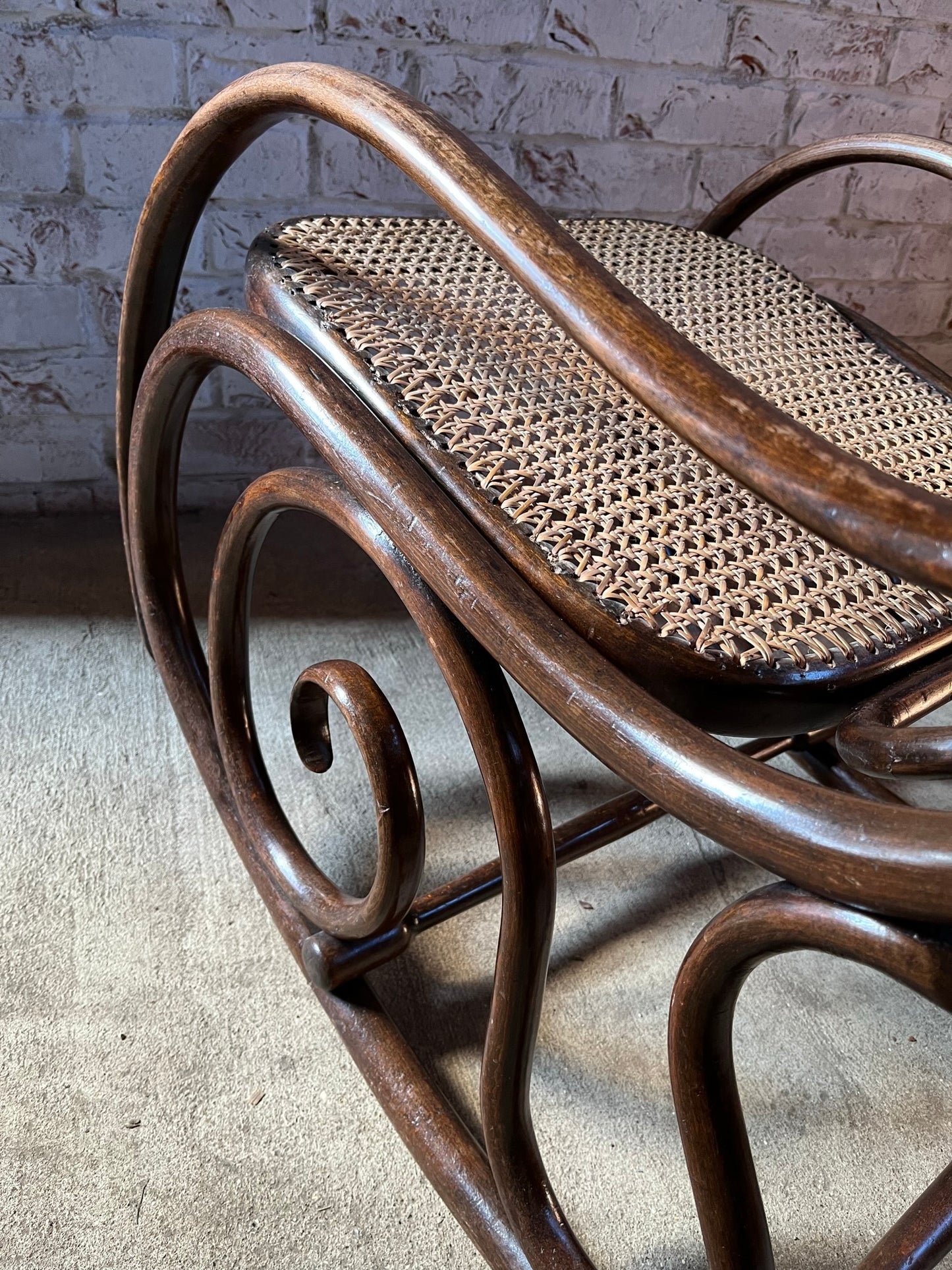Original and stamped Thonet bentwood rocking chair, Model No. 10.