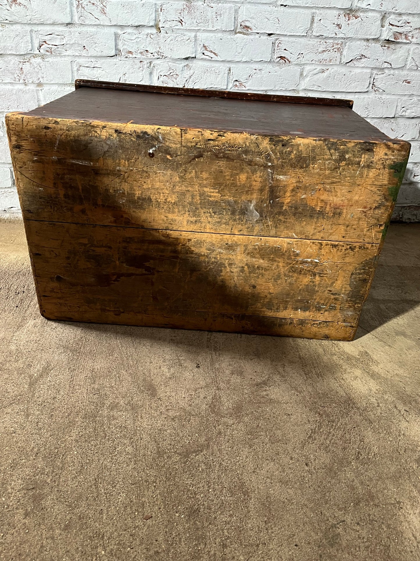 19th-century pine carpenter's chest or blanket box in original stain.
