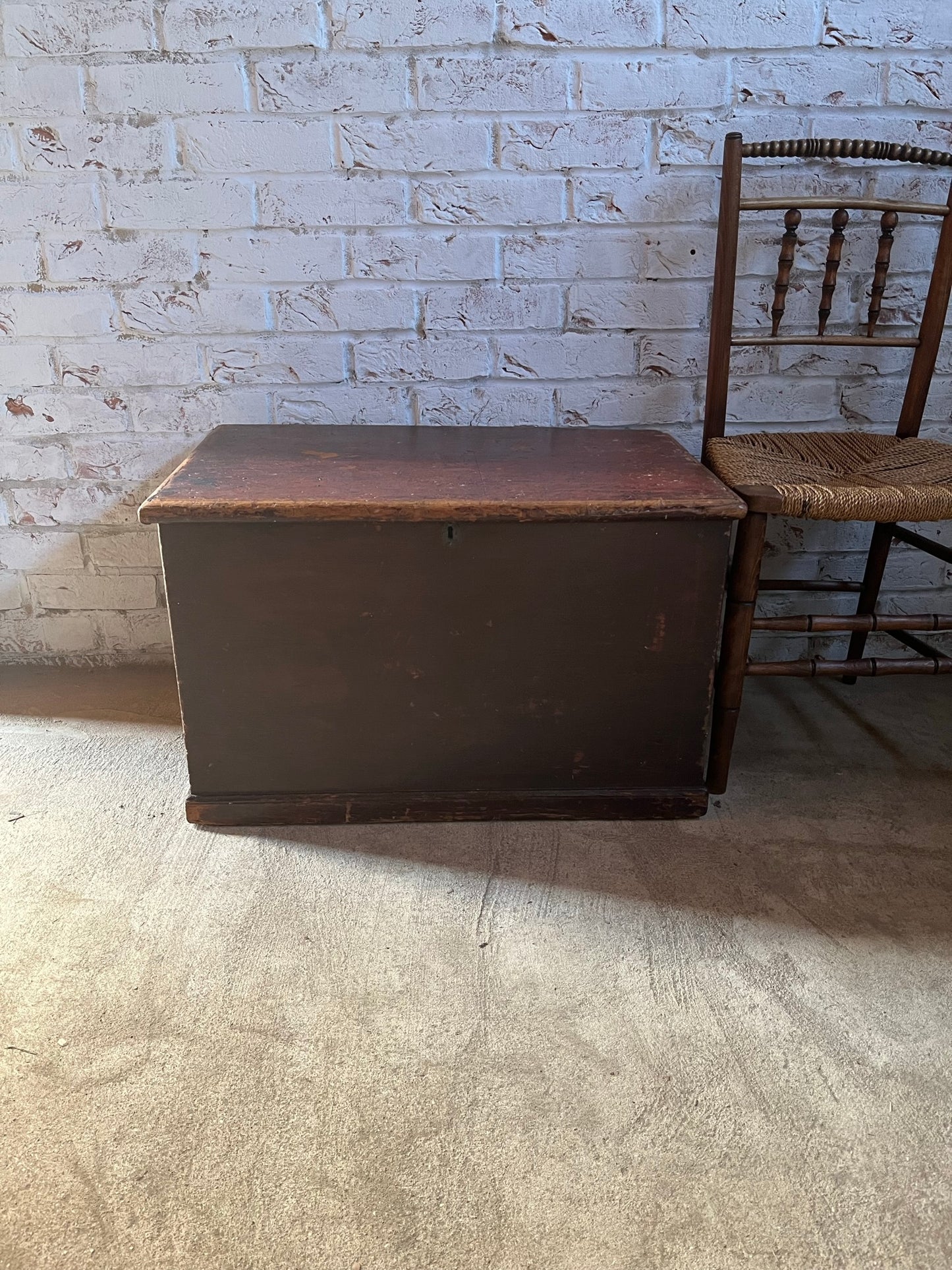 19th-century pine carpenter's chest or blanket box in original stain.