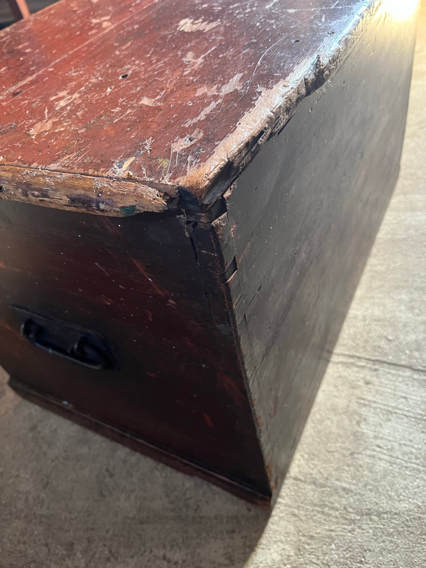 19th-century pine carpenter's chest or blanket box in original stain.