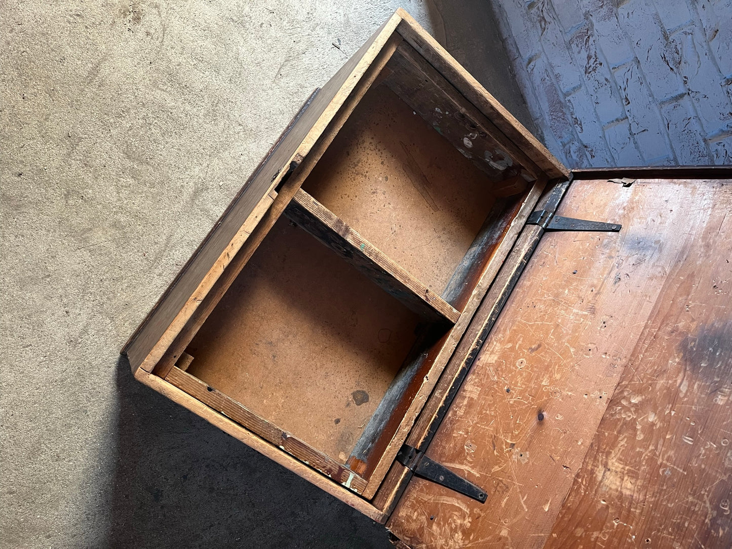 19th-century pine carpenter's chest or blanket box in original stain.