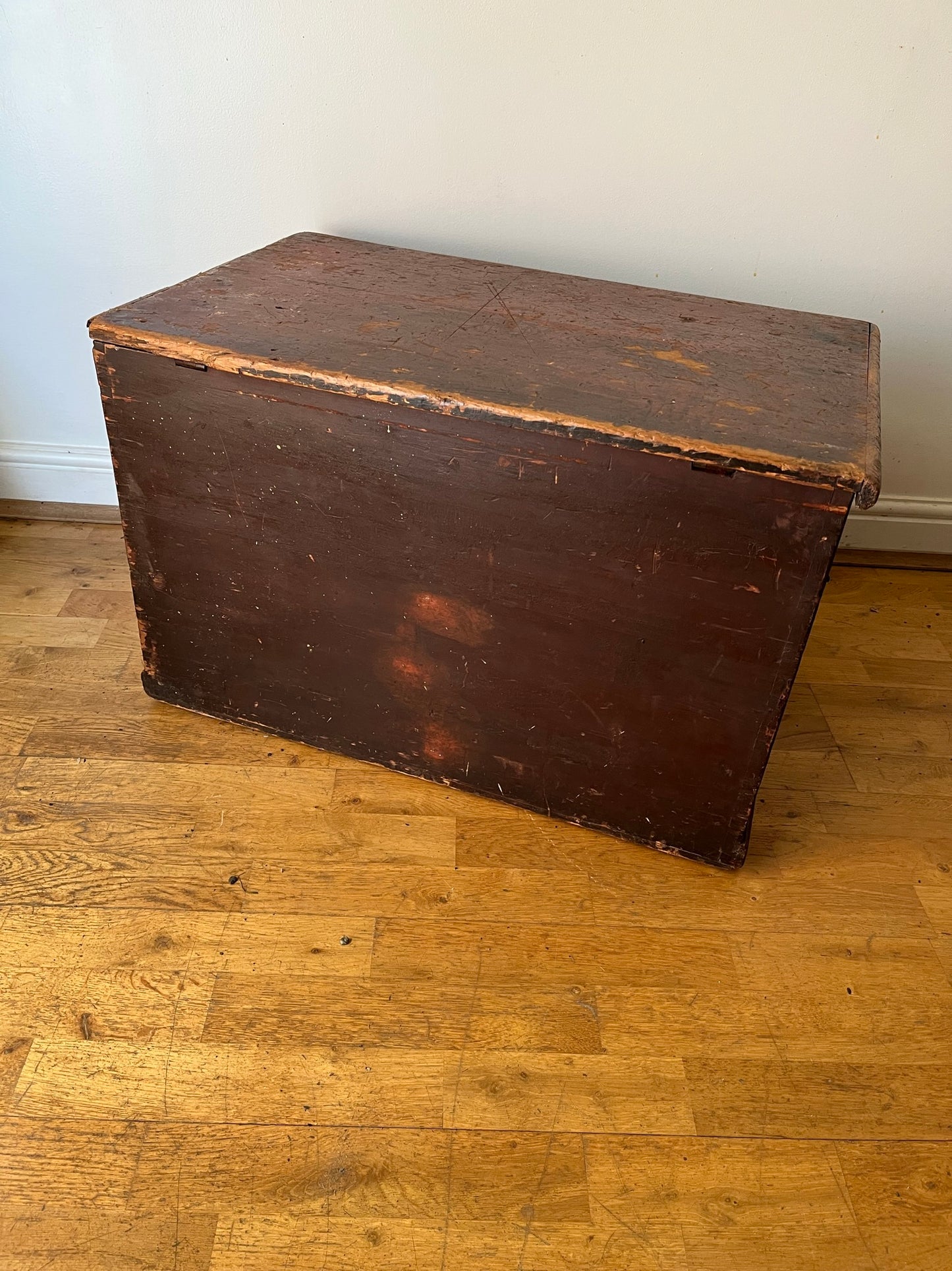 19th-century pine carpenter's chest or blanket box in original stain.