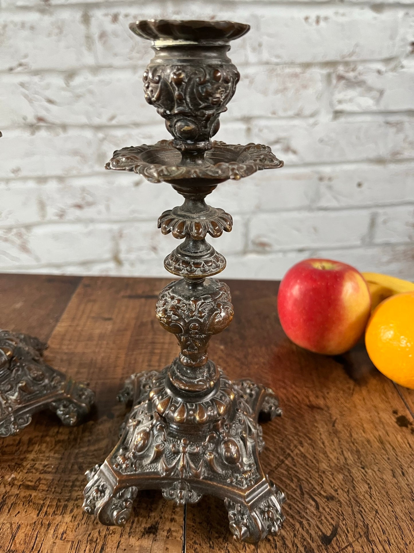 Pair of Victorian heavy bronze candlesticks.