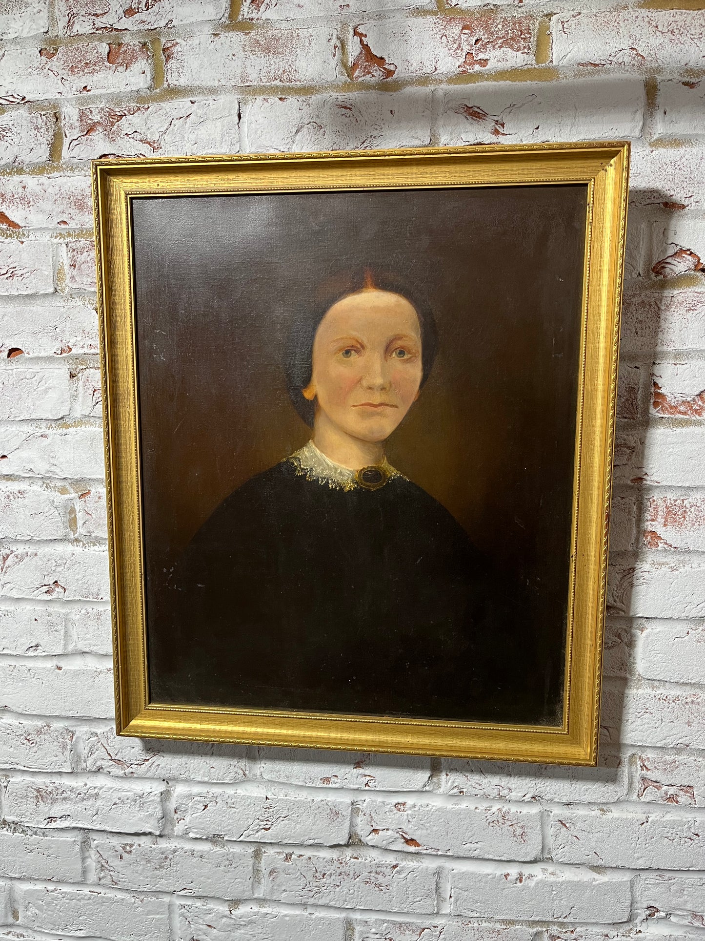 19th century naive portrait of a lady, oil on canvas.