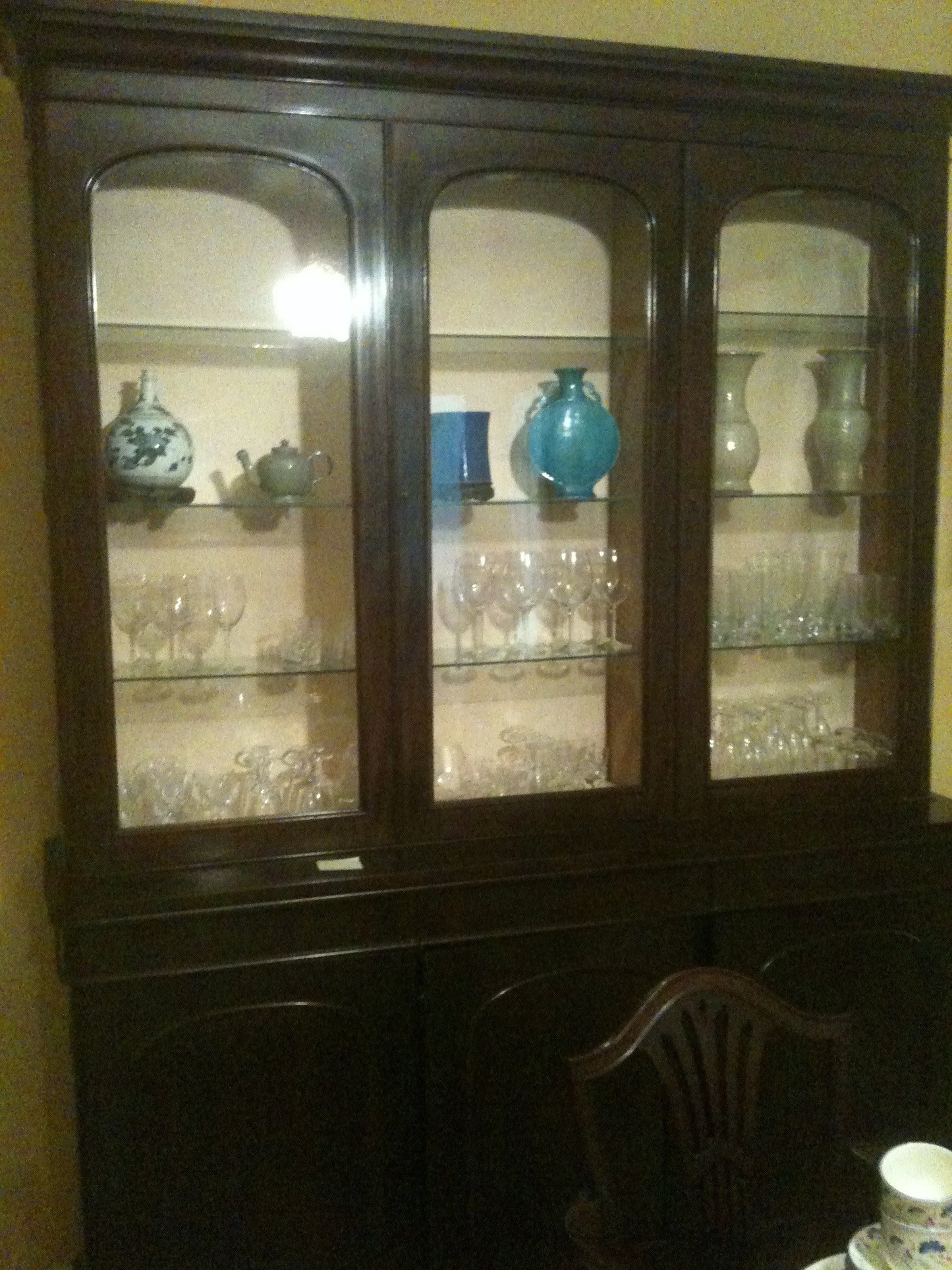 Large country house library bookcase or display case, with provenance.